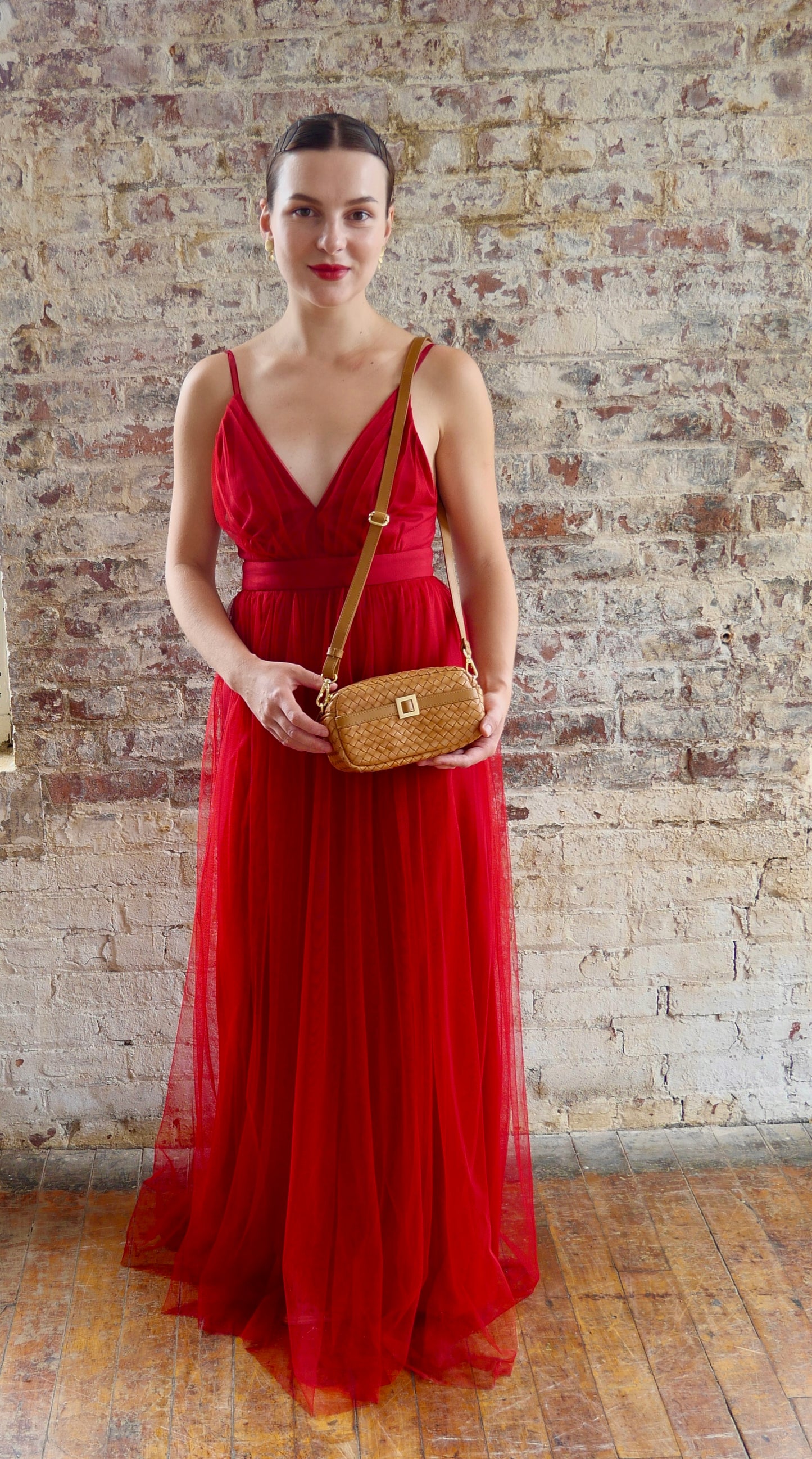 Camera bag in cognac brown