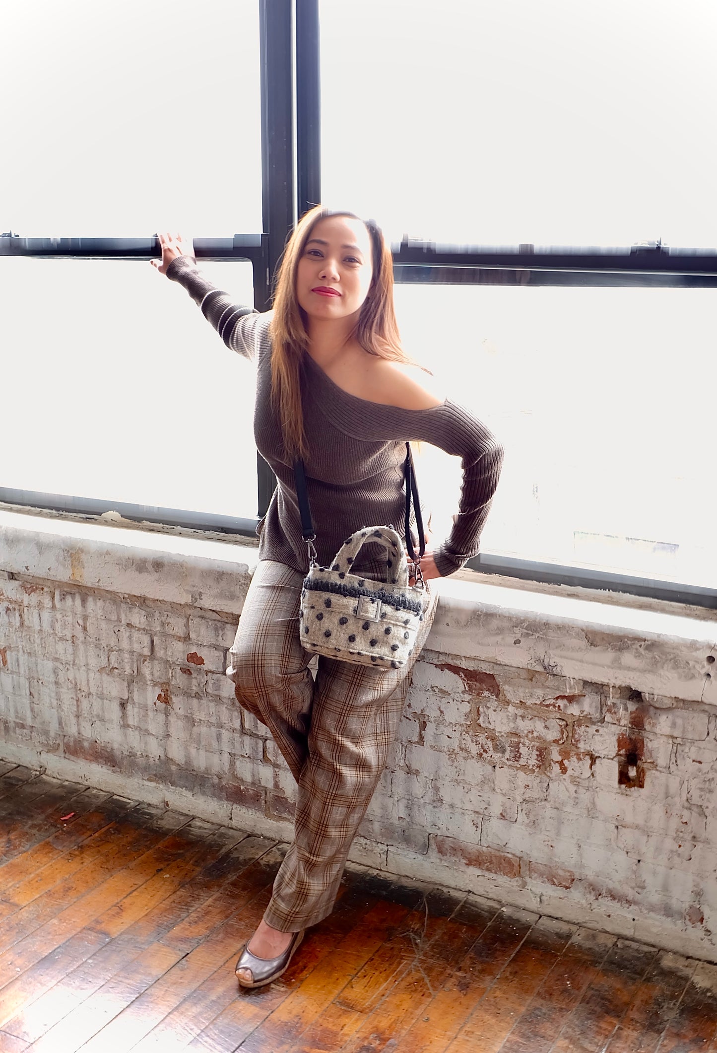 Wool Mini tote in beige-grey