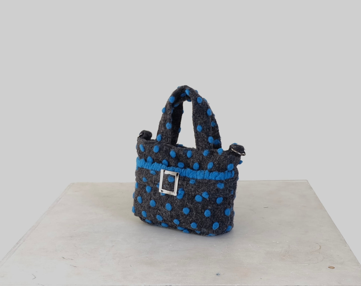 Wool Mini tote in grey-blue