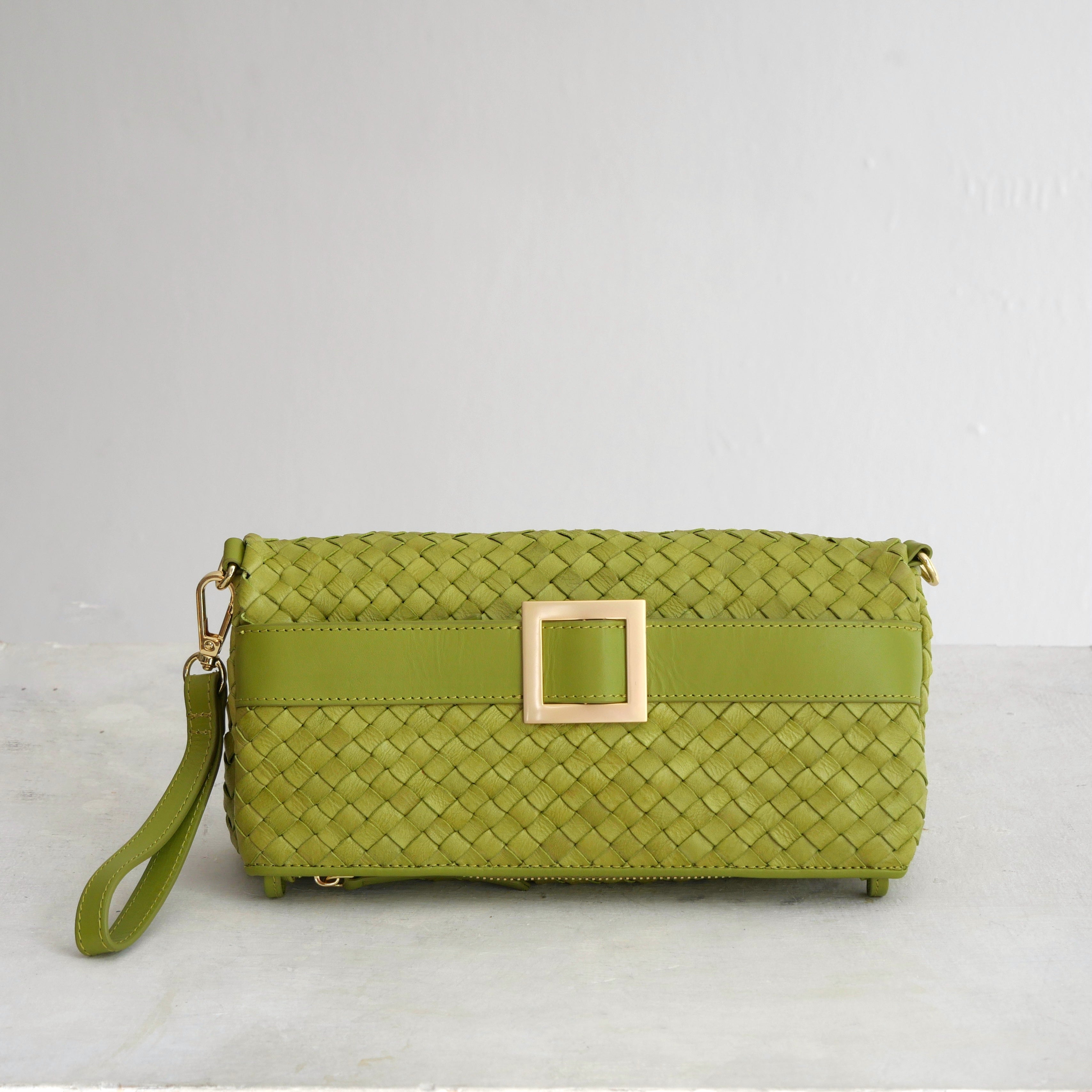Sustainable Italian leather designer handbag in pistachio