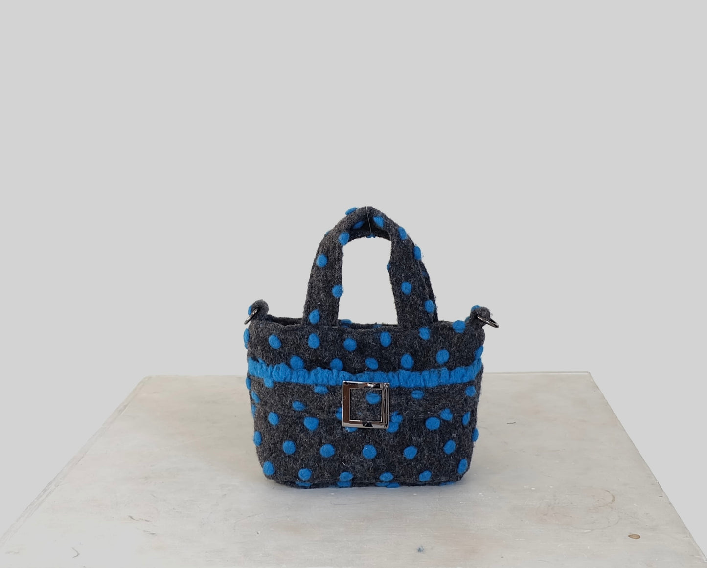 Wool Mini tote in grey-blue