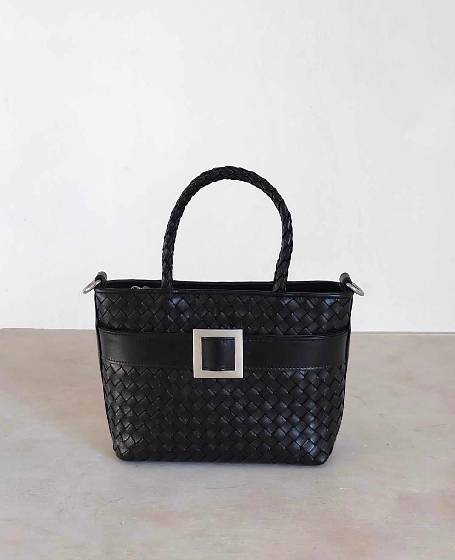 Mini tote in charcoal (square silver accent buckle)